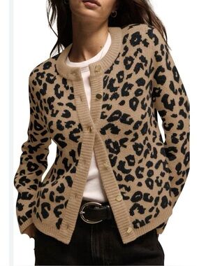 Abercrombie Leopard Print Button Cardigan Sweater - Tan/Black